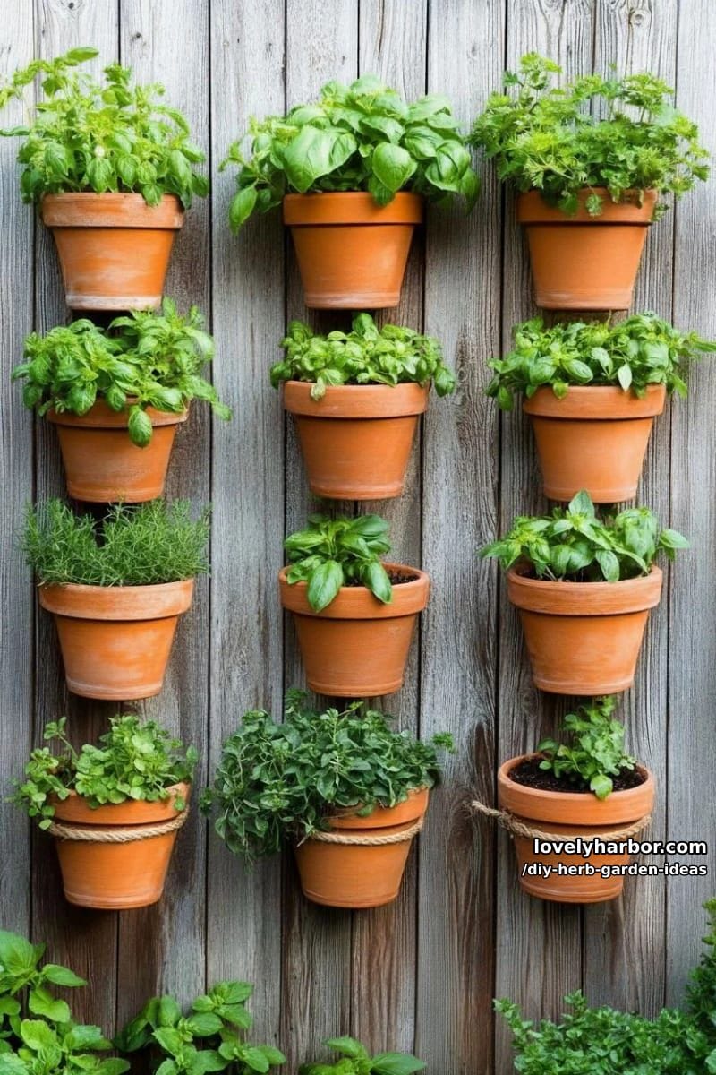 attach terra cotta pots to a wooden fence for a unique garden accent. 1