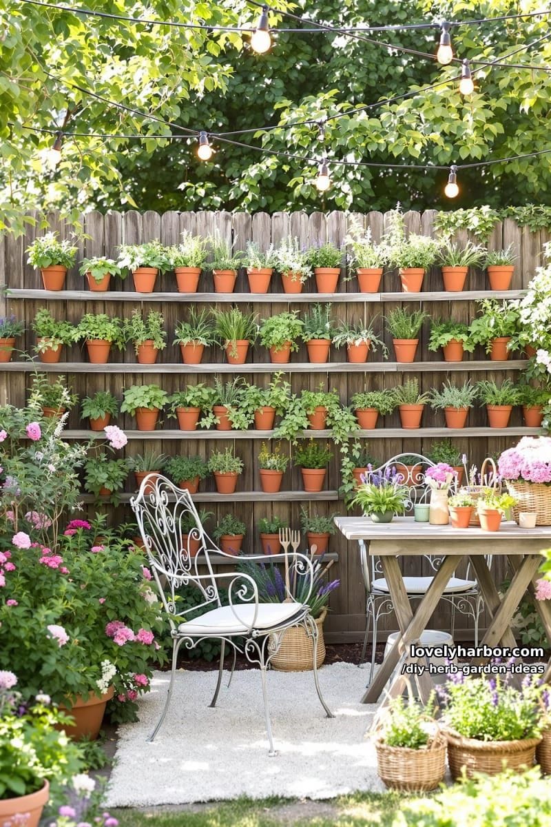 attach terra cotta pots to a wooden fence for a unique garden accent. 1