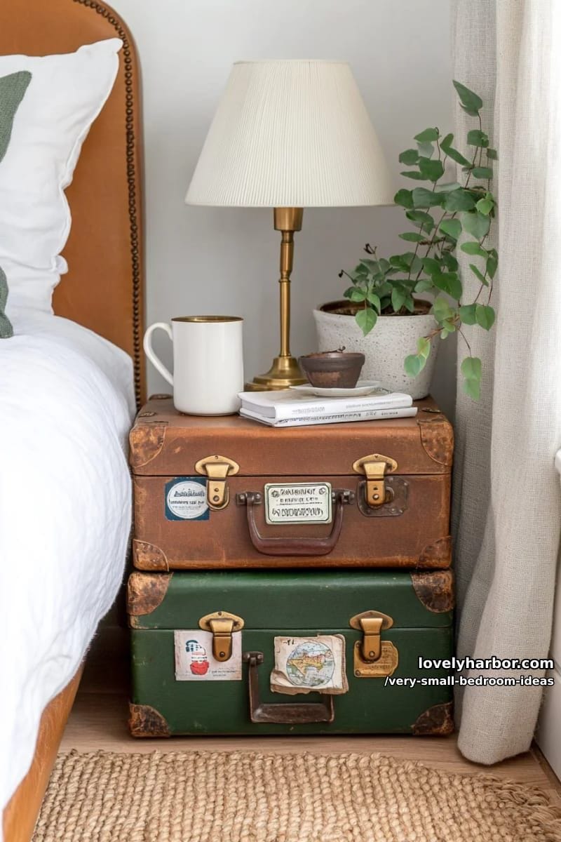 bedside table made from stacked vintage suitcases 1