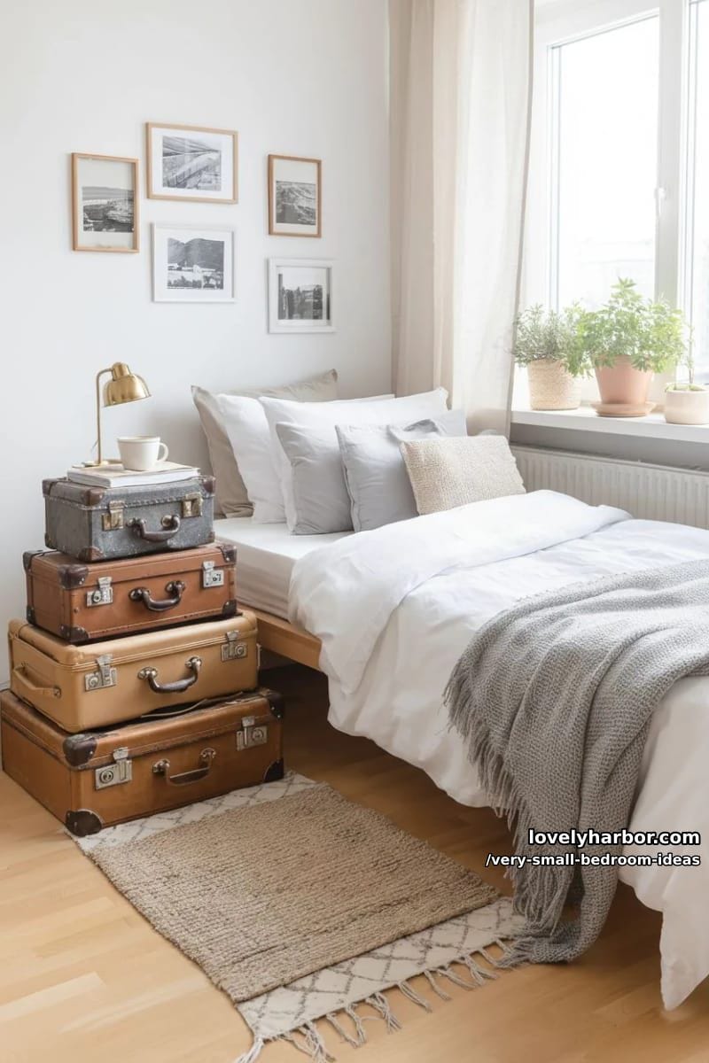 bedside table made from stacked vintage suitcases 1