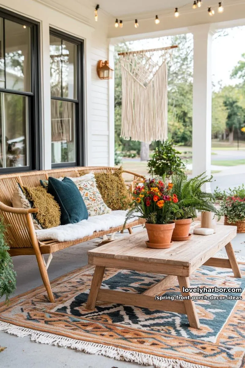 boho-inspired porch rug with bold botanical patterns and colors 1
