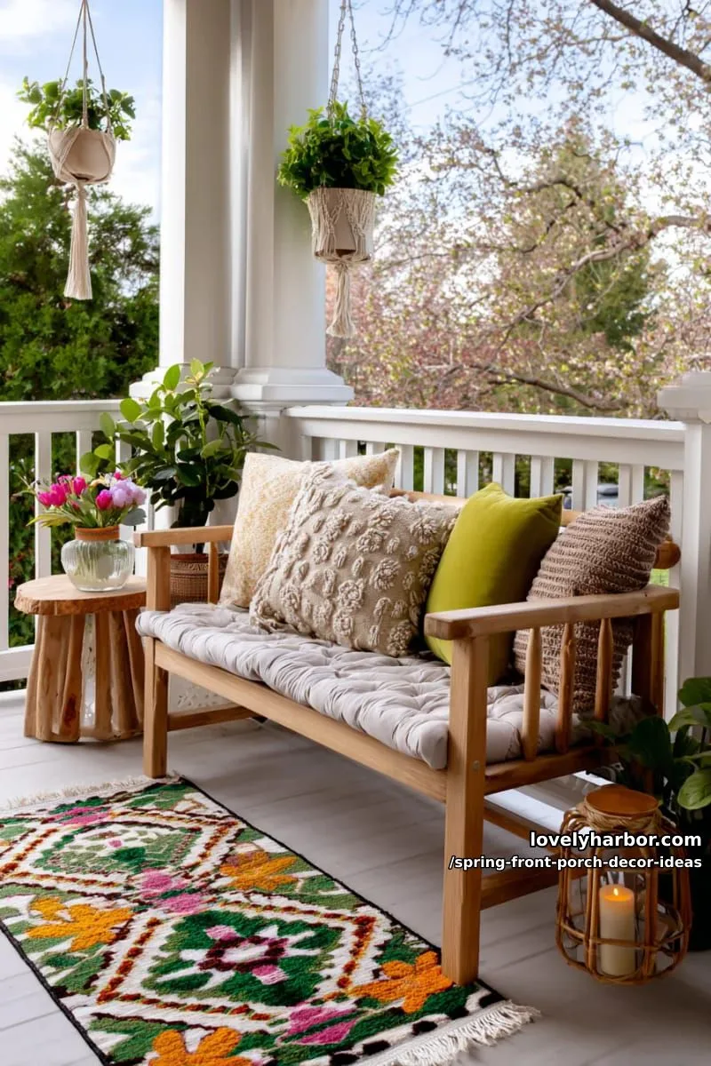 boho-inspired porch rug with bold botanical patterns and colors 1