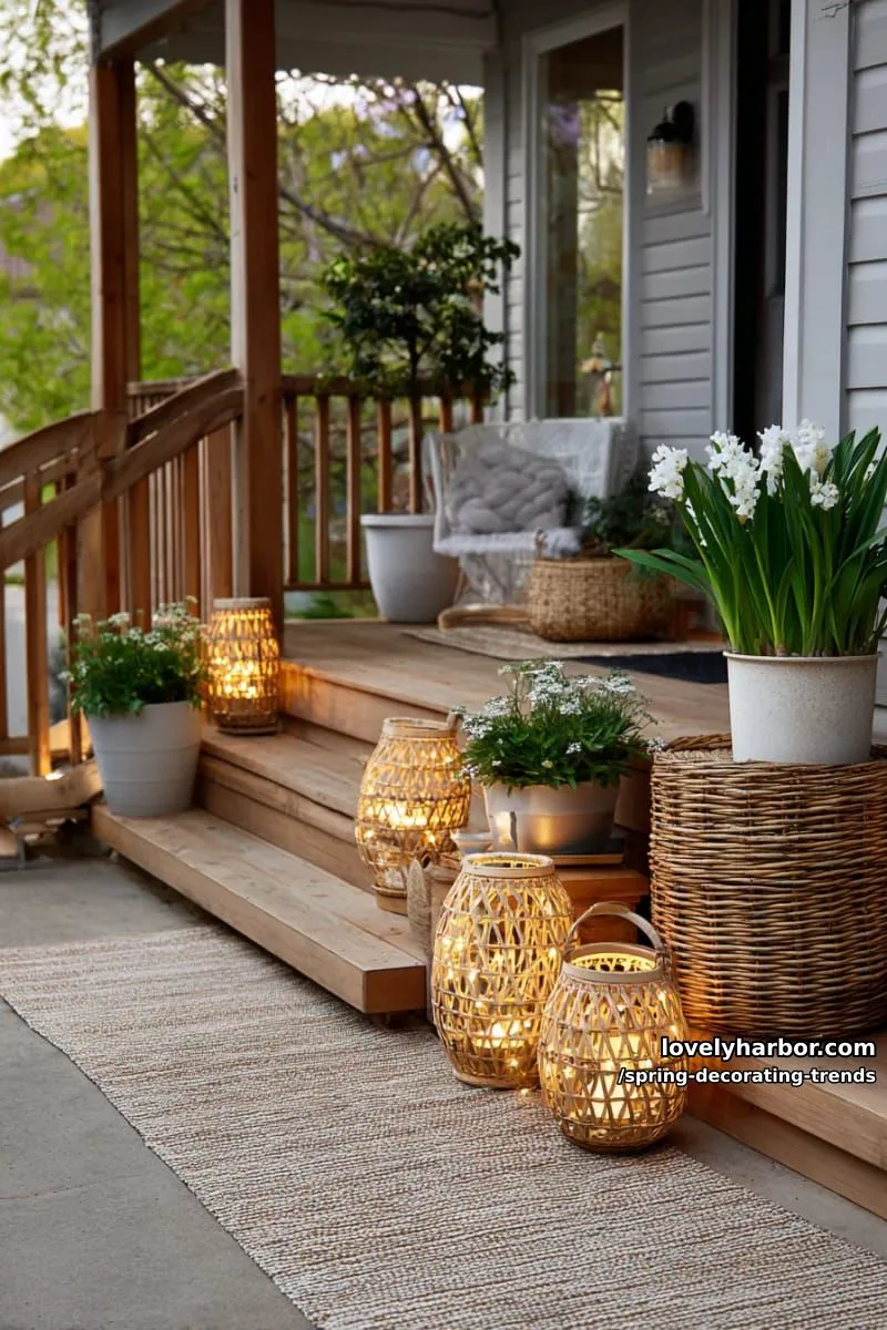 boho rattan lanterns with battery fairy lights for porch ambiance 1