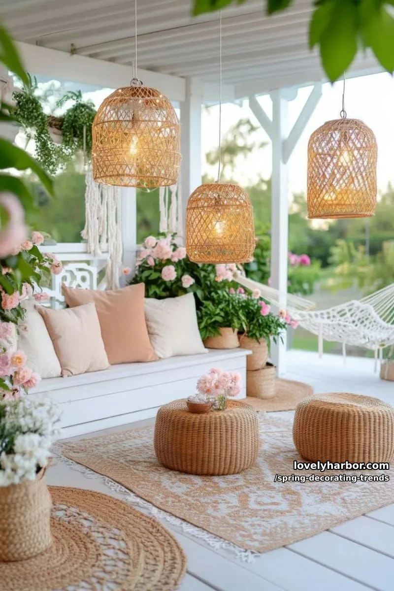 boho rattan lanterns with battery fairy lights for porch ambiance 1