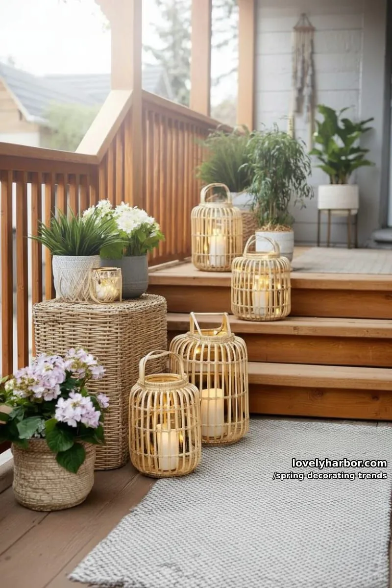 boho rattan lanterns with battery fairy lights for porch ambiance 1