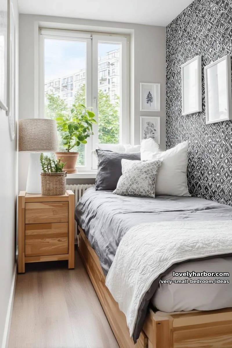 bold accent wall behind the bed using removable wallpaper 1