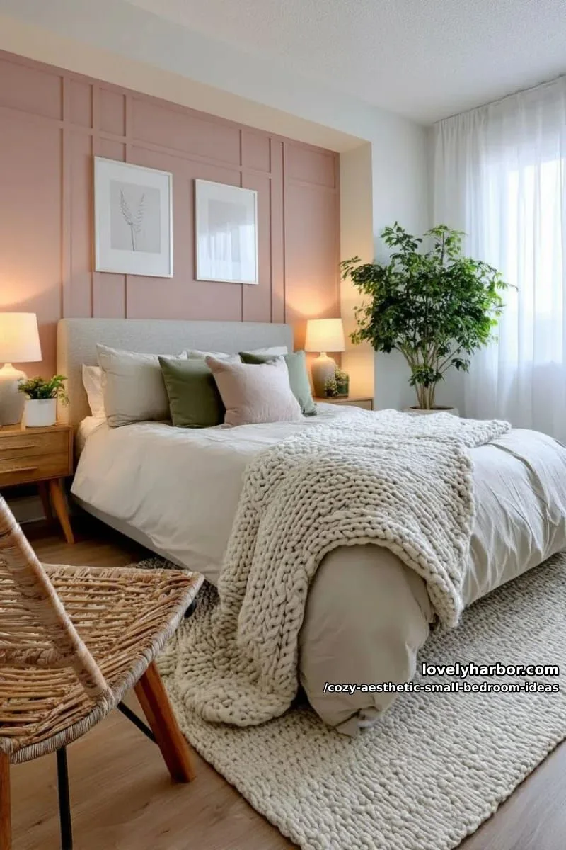 bold accent wall in sage green or blush pink behind bed 1