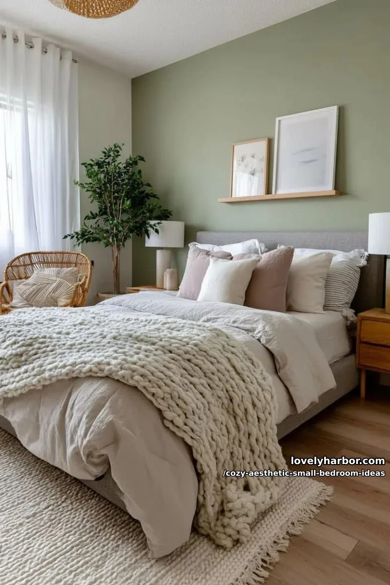 bold accent wall in sage green or blush pink behind bed 1