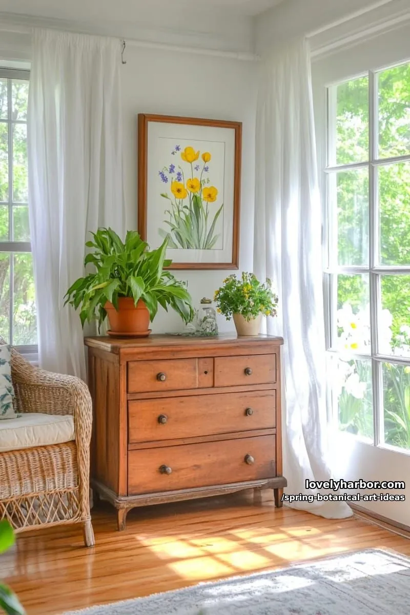 botanical art print featuring yellow poppies and blue forget-me-nots 1