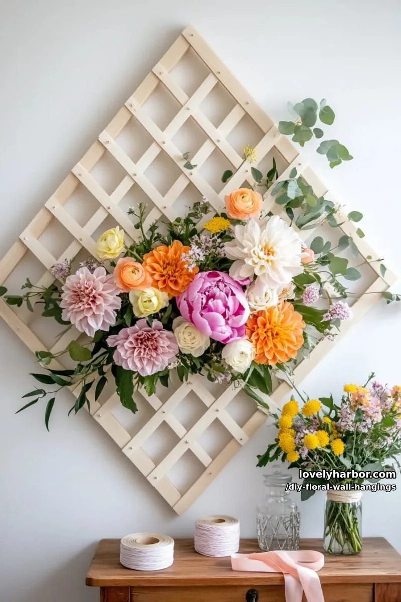 bright floral lattice made from popsicle sticks and colorful blooms 1