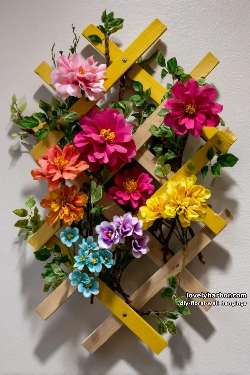 bright floral lattice made from popsicle sticks and colorful blooms 1