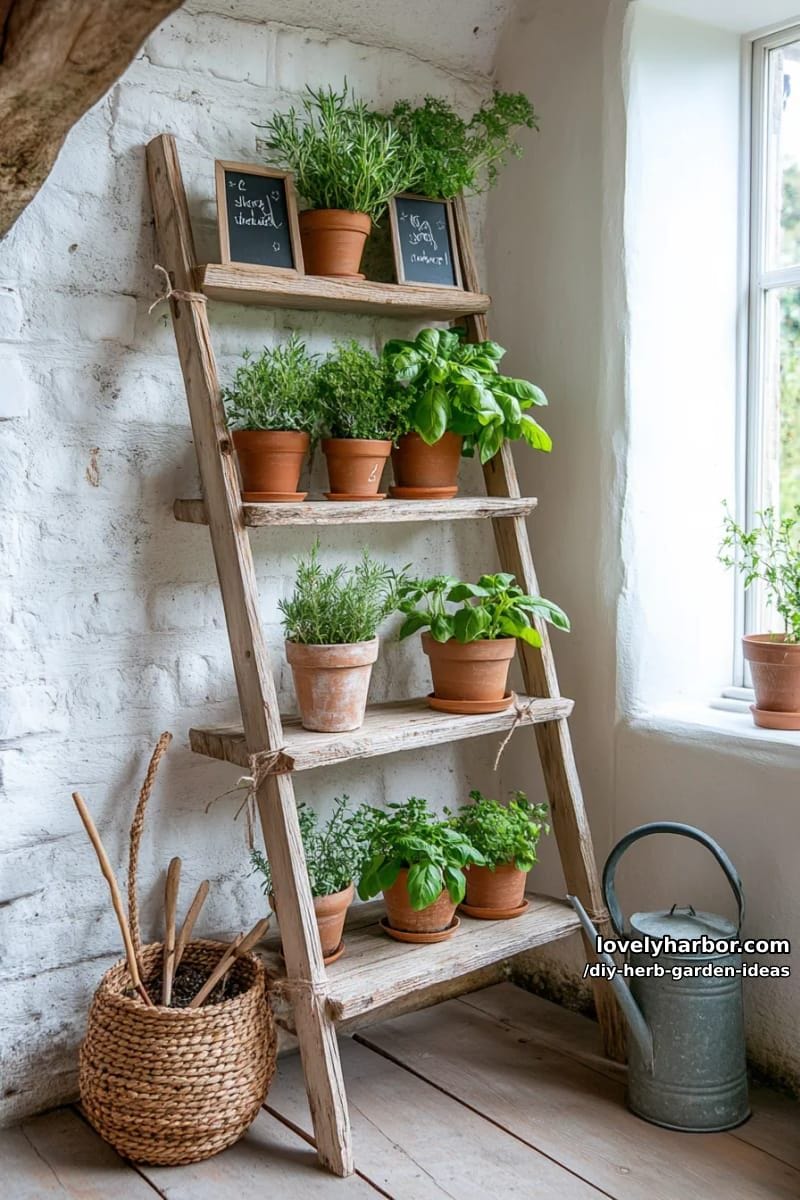 build a ladder shelf and fill each step with vibrant herb pots. 1