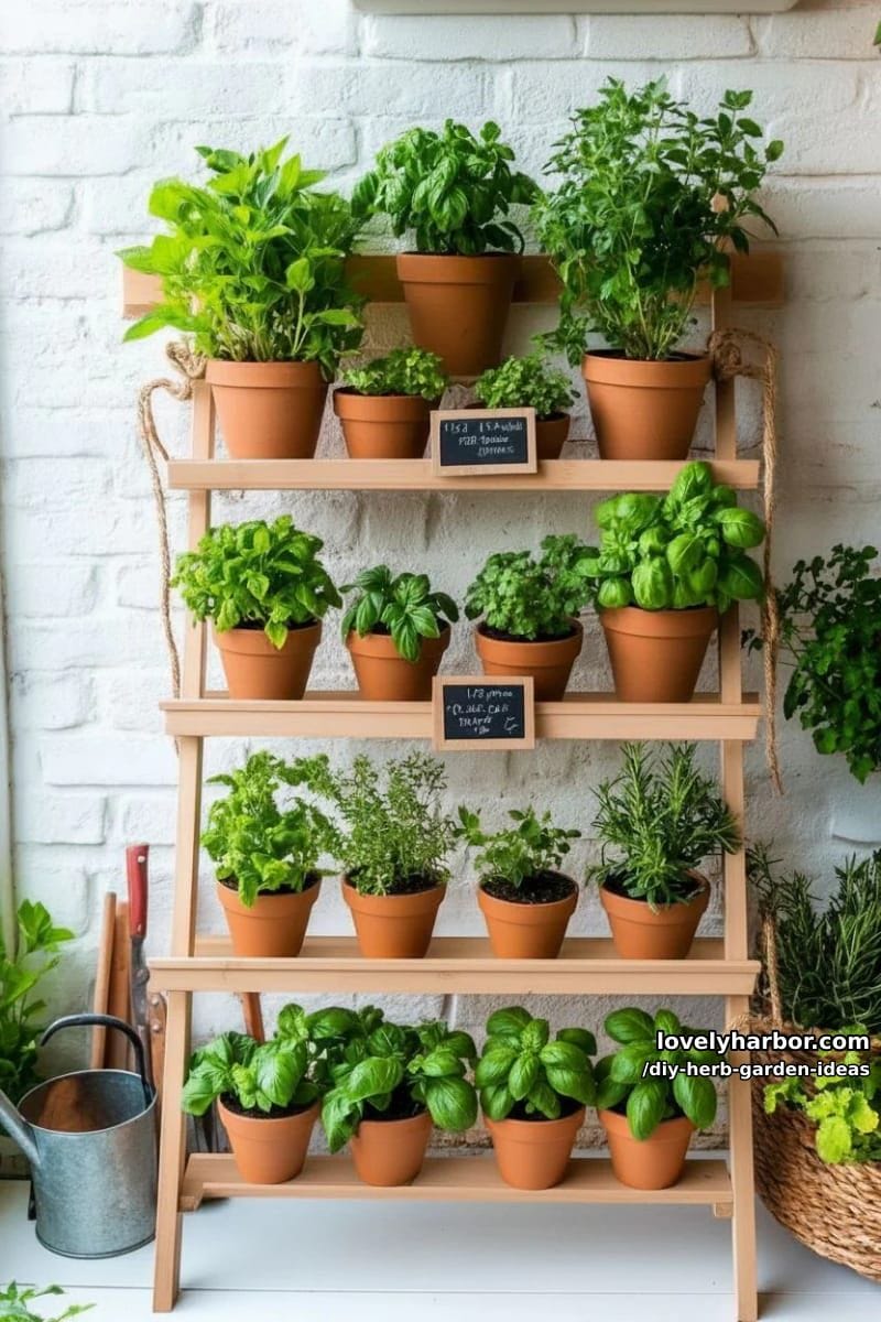 build a ladder shelf and fill each step with vibrant herb pots. 1