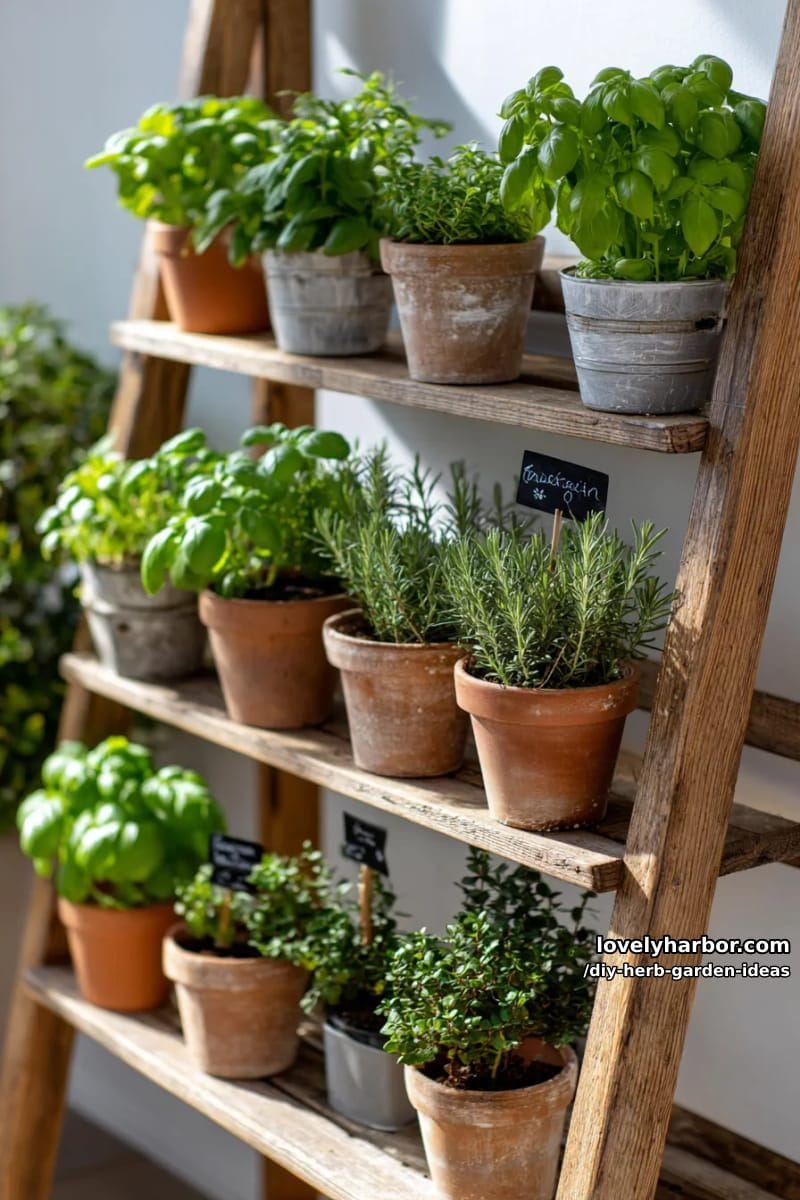 build a ladder shelf and fill each step with vibrant herb pots. 1