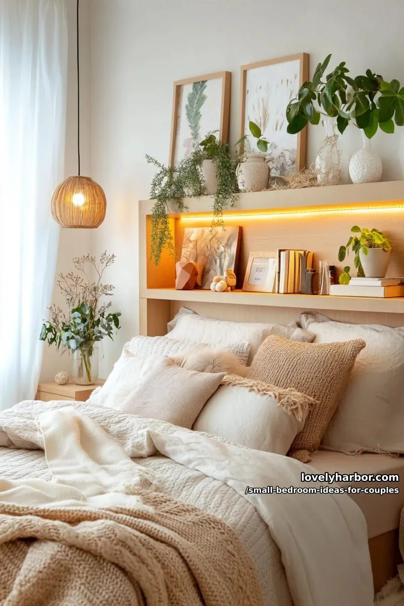 built-in headboard storage alcove with led strip lighting 1