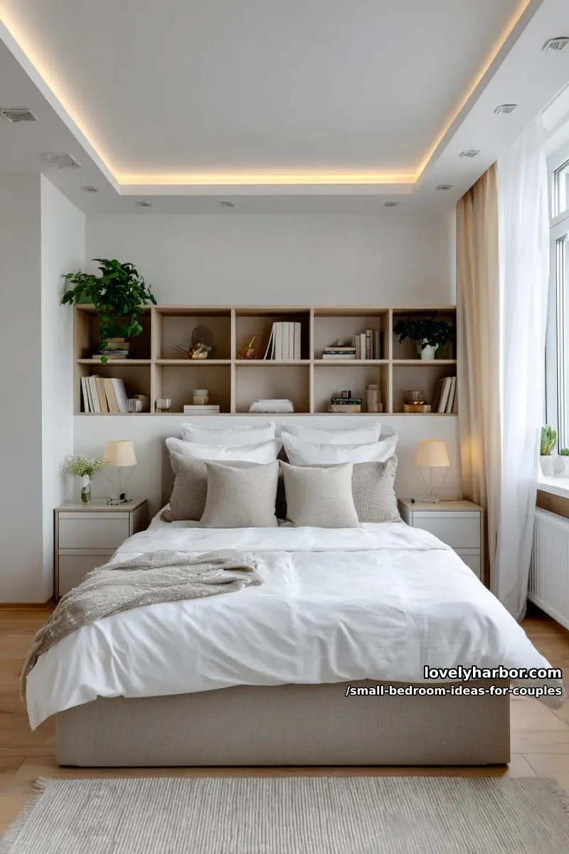 built-in headboard storage alcove with led strip lighting 1