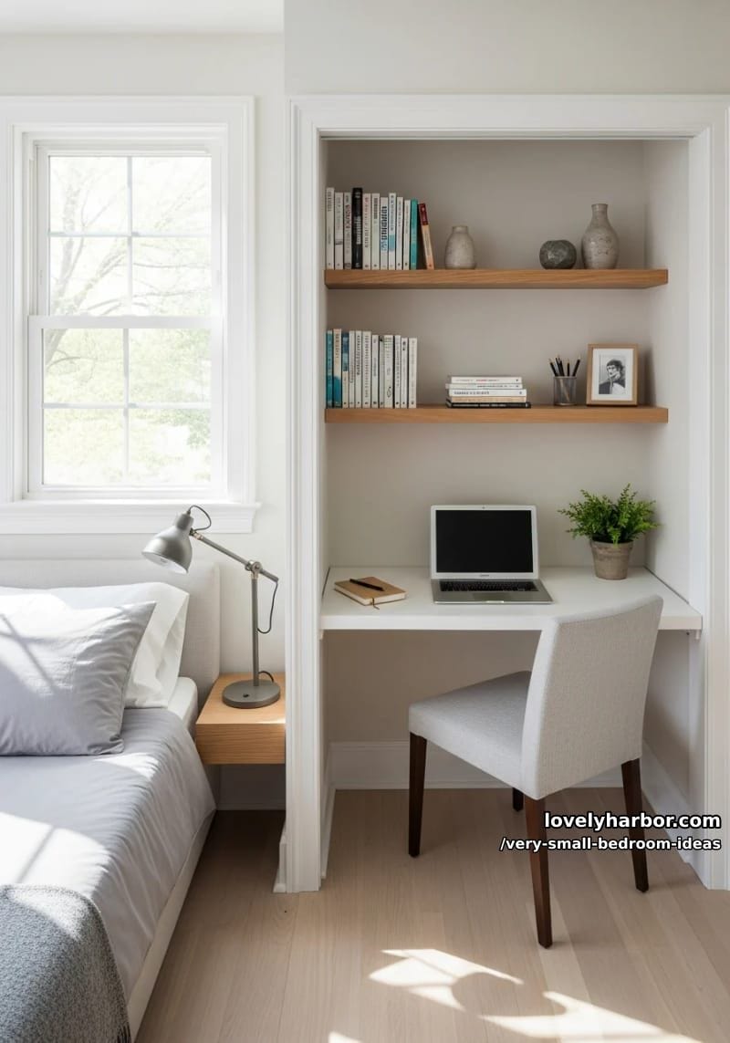 closet converted into a built-in workspace nook 1