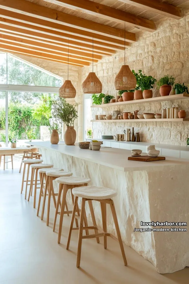 combine rough-hewn beams with ultra-smooth modern kitchen countertops. 1
