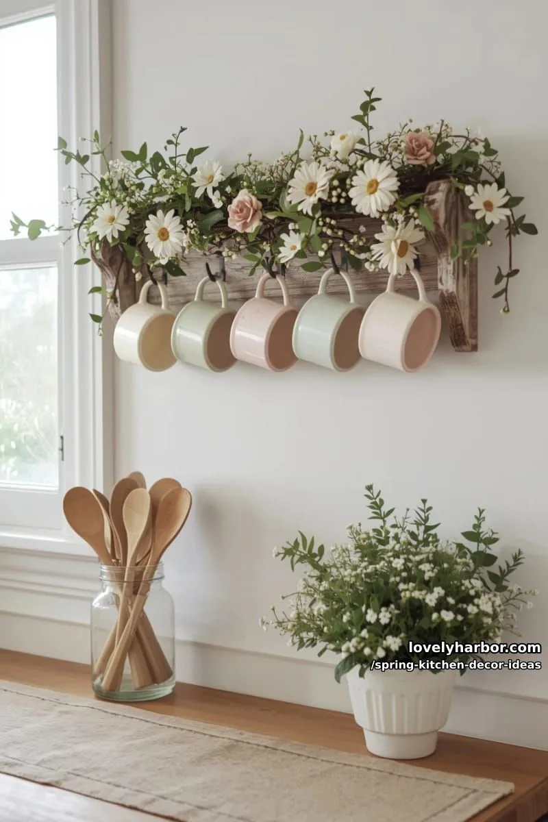 cottagecore mug rack adorned with hanging faux florals 18