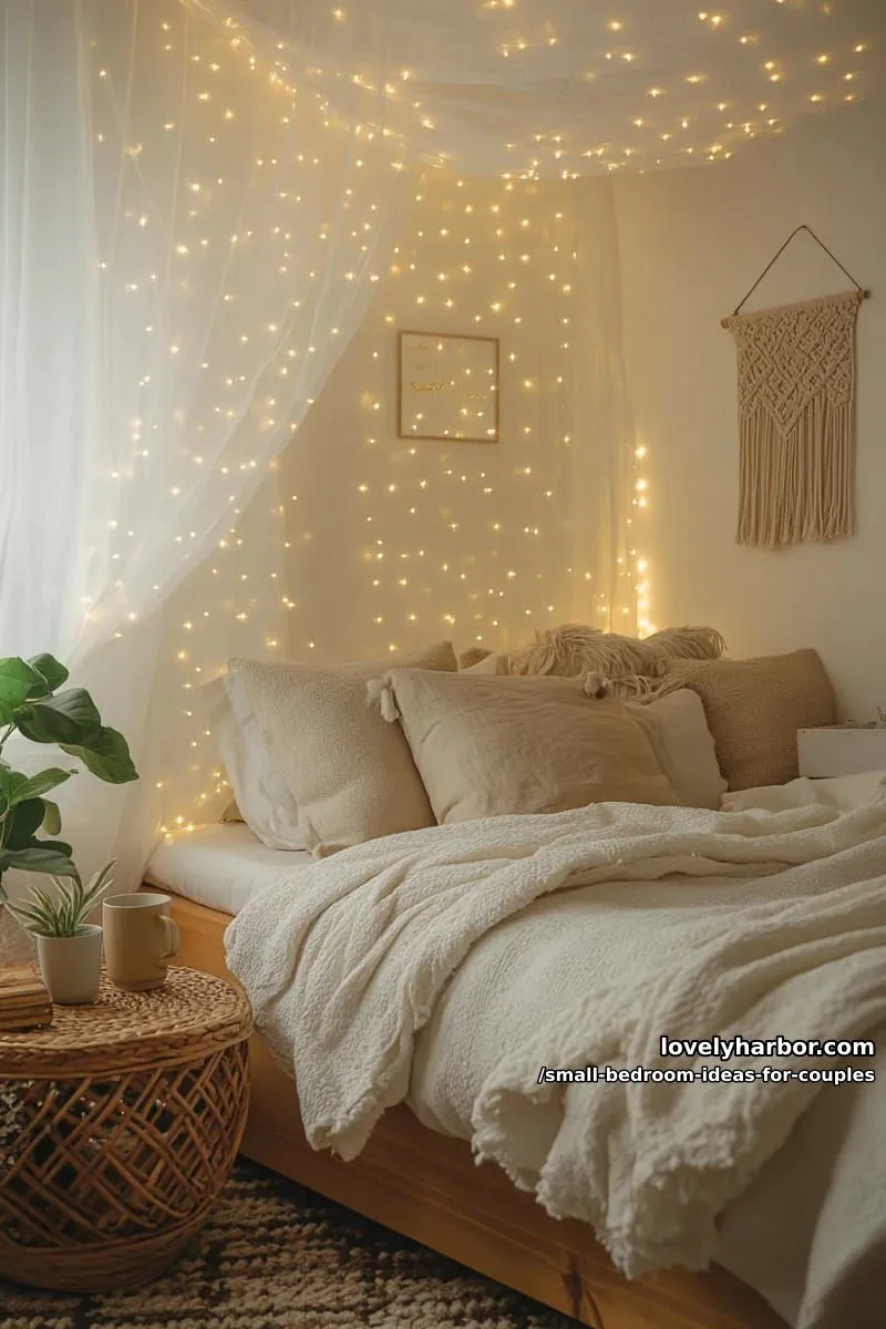 cozy boho fairy light canopy draped above the bed for magical evenings 1