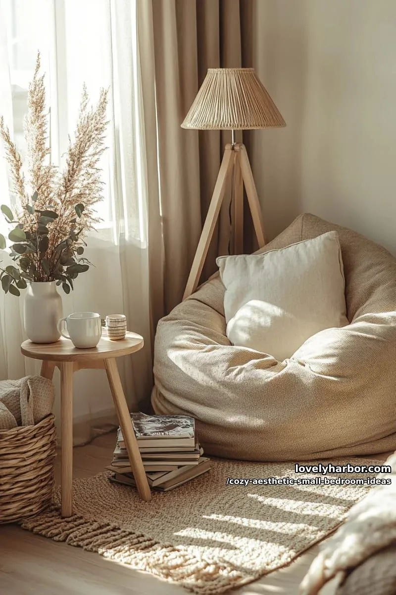 cozy reading corner with bean bag chair and floor lamp 1