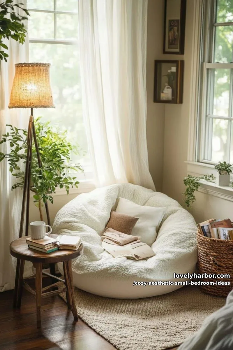 cozy reading corner with bean bag chair and floor lamp 1