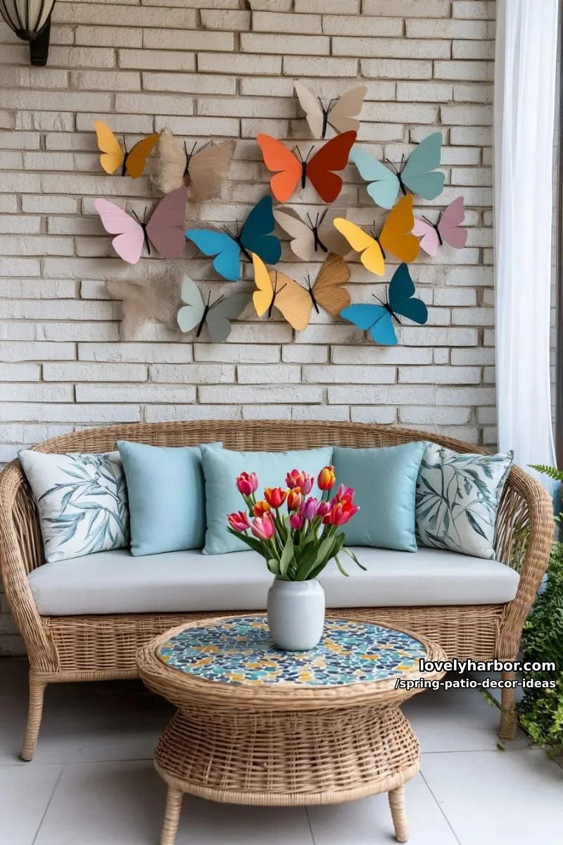 21 Spring Patio Decor Ideas To Welcome The New Season 34 craft a butterfly wall art installation using colorful paper or metal butterflies 1