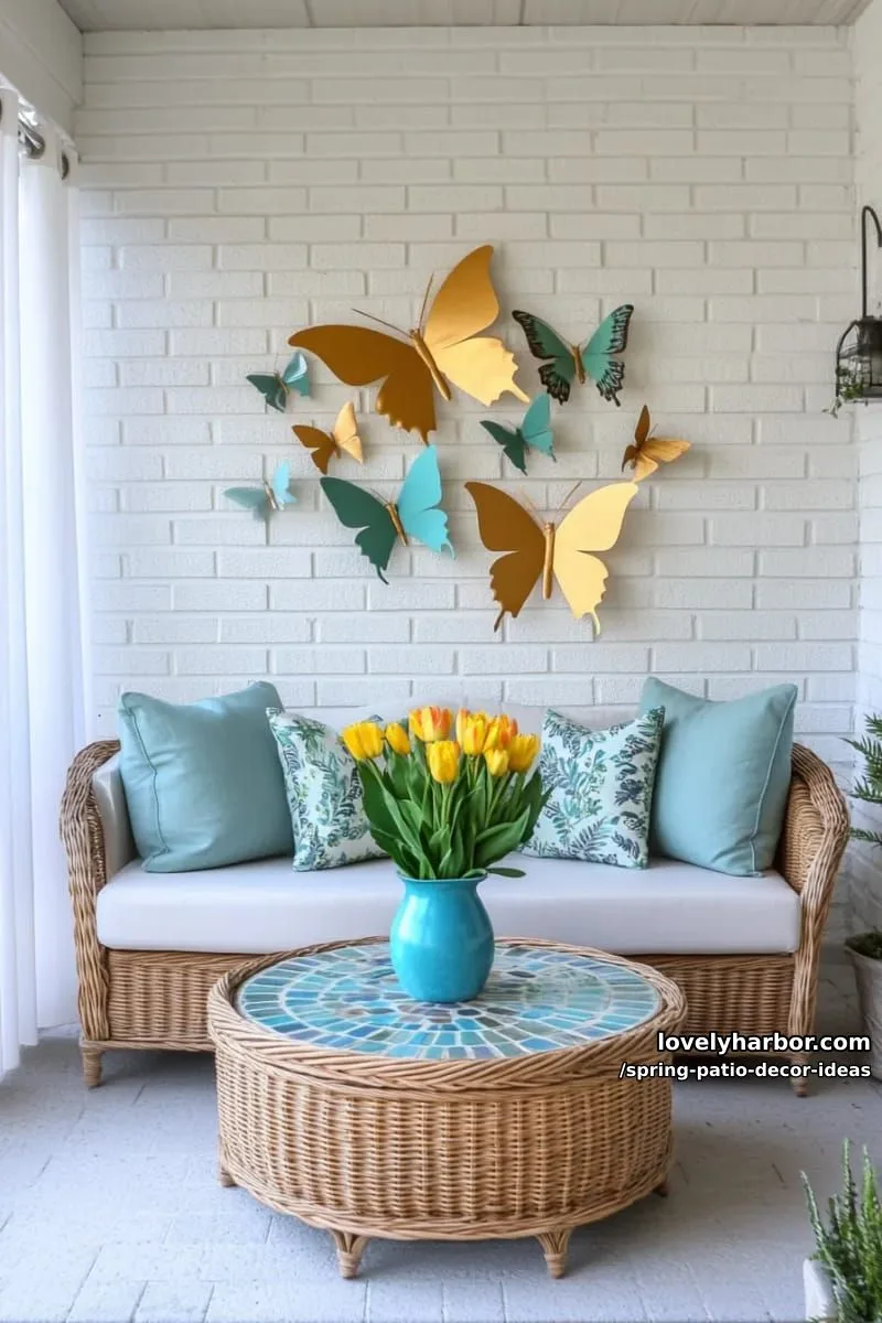 21 Spring Patio Decor Ideas To Welcome The New Season 35 craft a butterfly wall art installation using colorful paper or metal butterflies 1