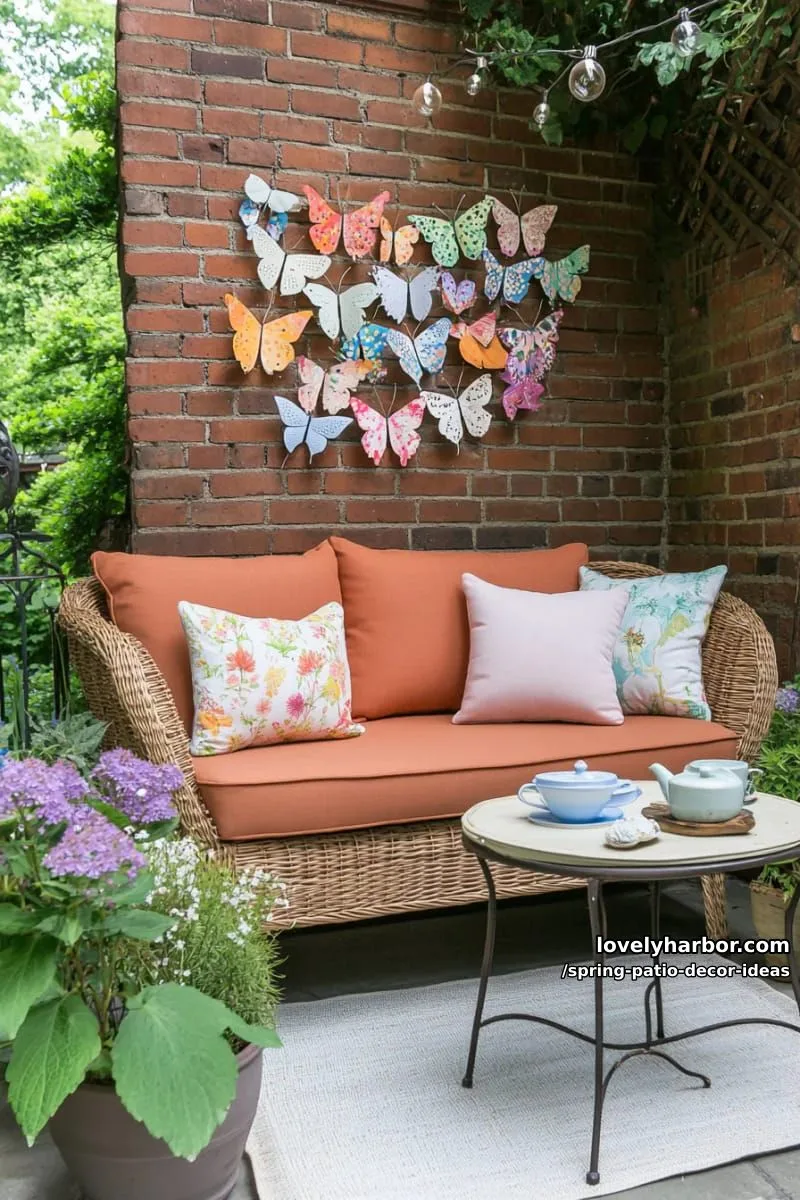 21 Spring Patio Decor Ideas To Welcome The New Season 36 craft a butterfly wall art installation using colorful paper or metal butterflies 1