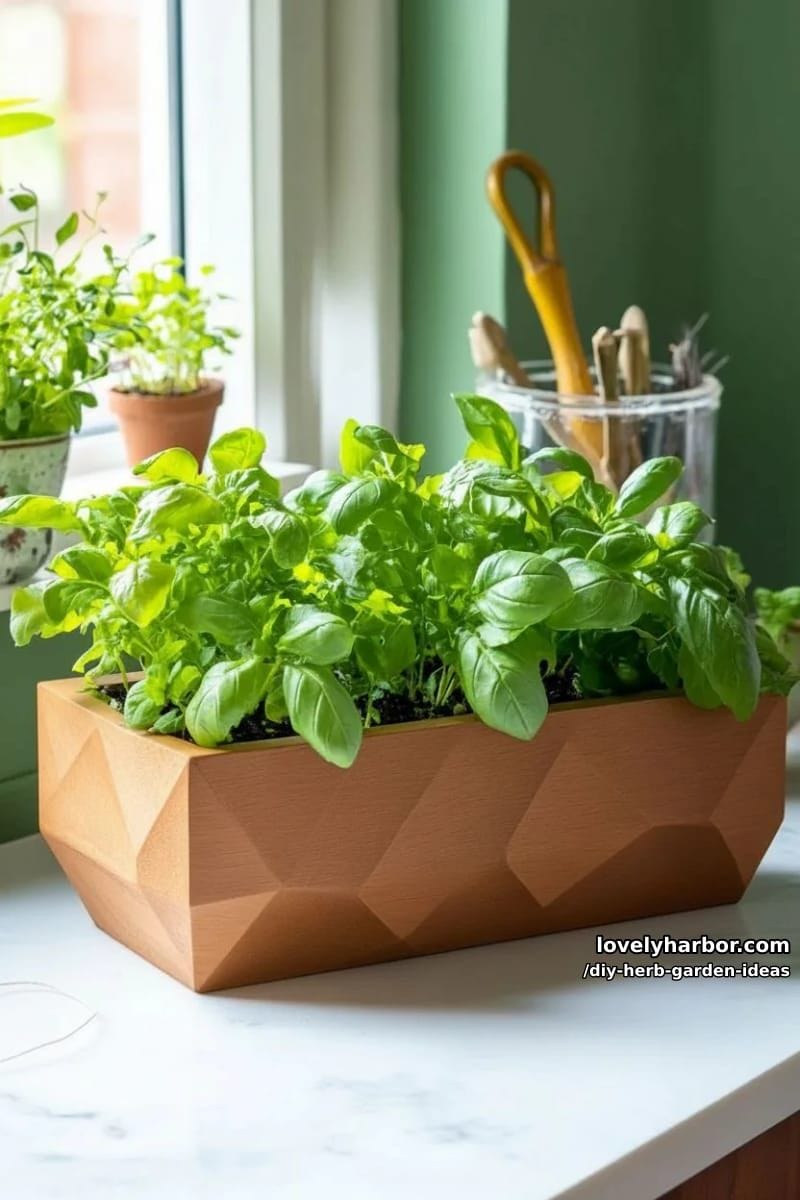 craft a modern geometric wooden planter for tiny indoor herb gardens. 1