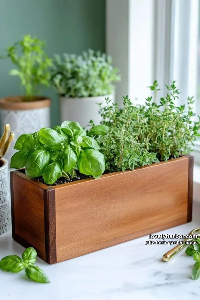 craft a modern geometric wooden planter for tiny indoor herb gardens. 1