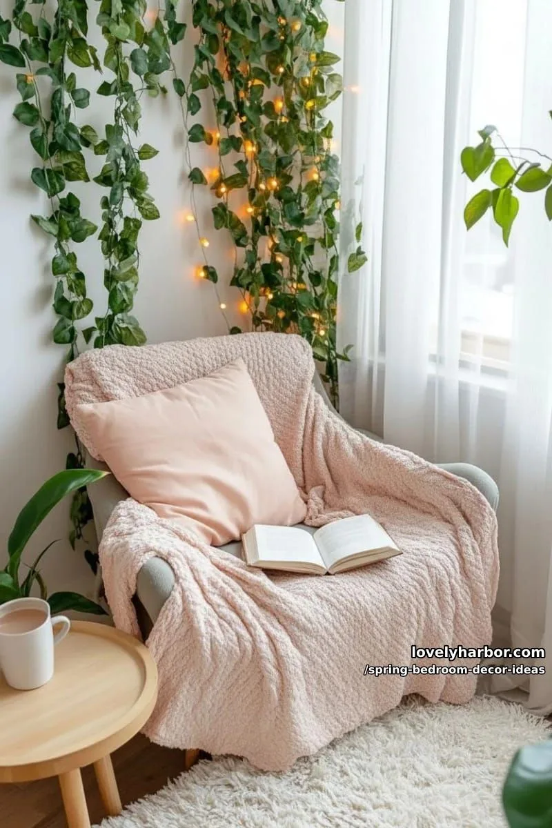 21 Unique Spring Bedroom Decor Ideas For 2026 7 create a dreamy reading nook surrounded by cascading hanging vines and fairy lights. 1