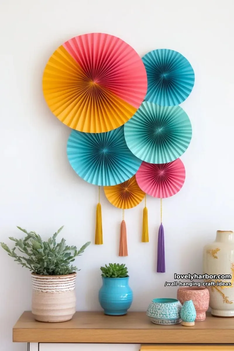 15 Artistic Wall Hanging Crafts to Upgrade Your Home 22 create a mandala-inspired wall hanging using circular paper fans in multiple colors. 1
