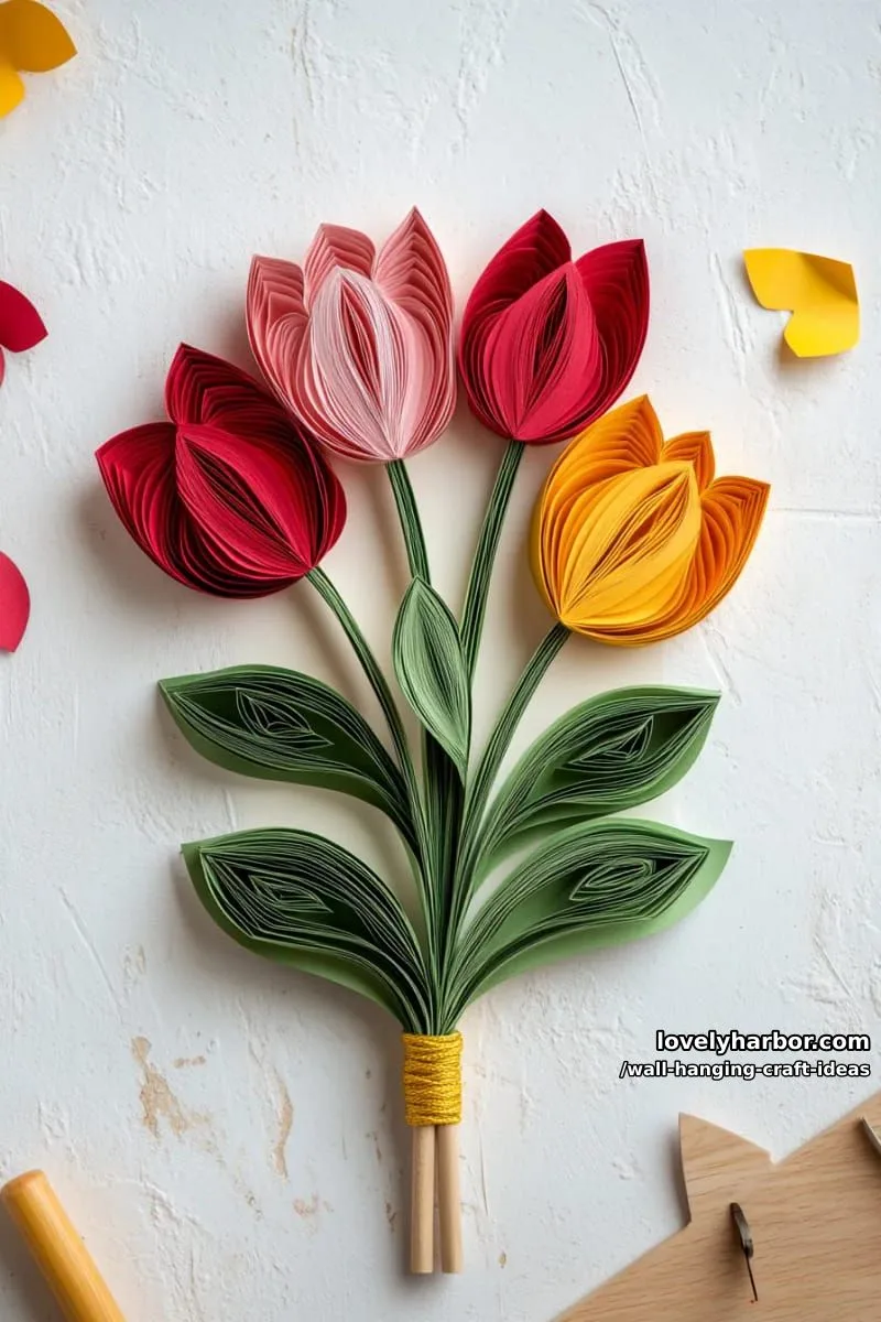 15 Artistic Wall Hanging Crafts to Upgrade Your Home 4 create a vibrant 3d paper tulip wall hanging with layered green leaves. 1