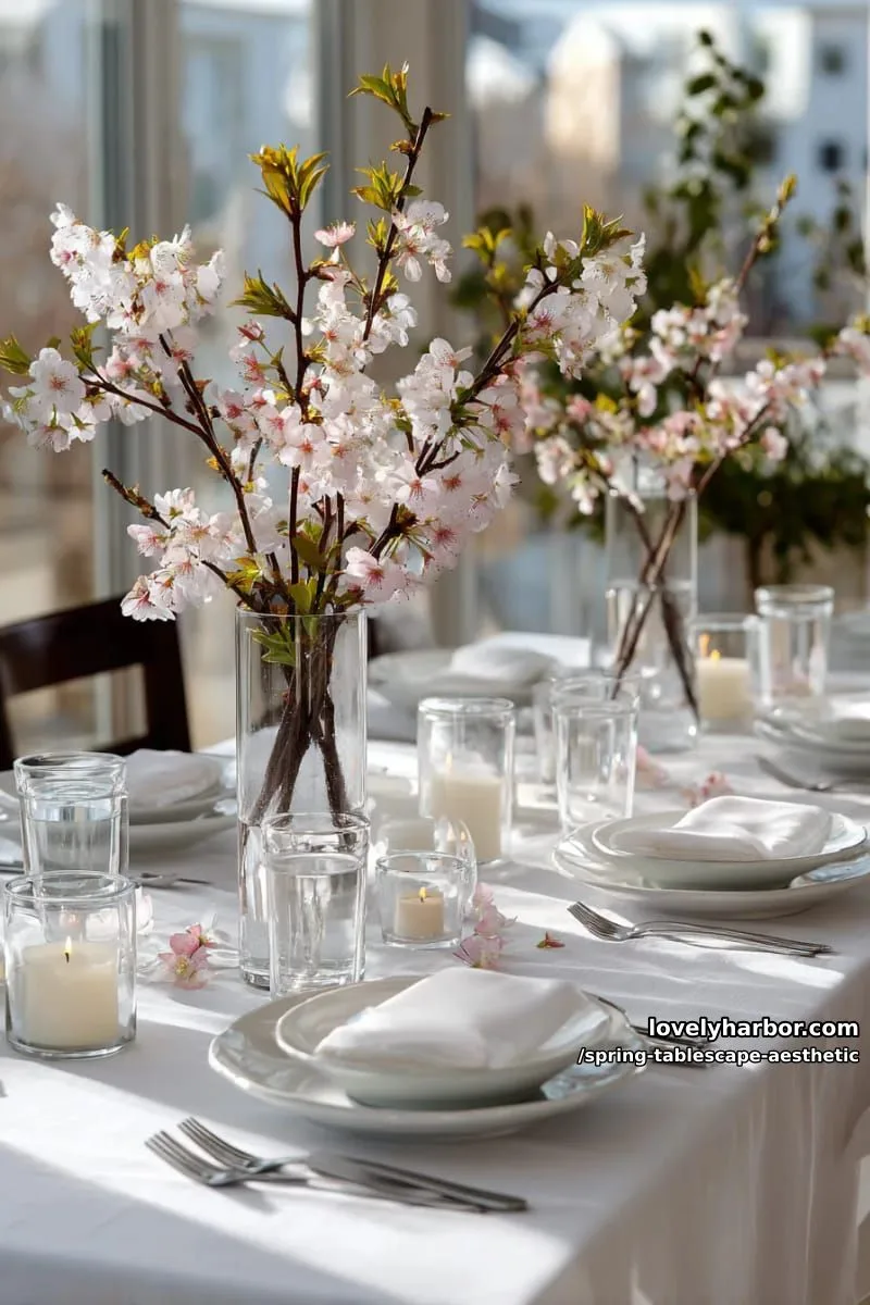 delicate cherry blossom branches in tall vases for a statement centerpiece 1