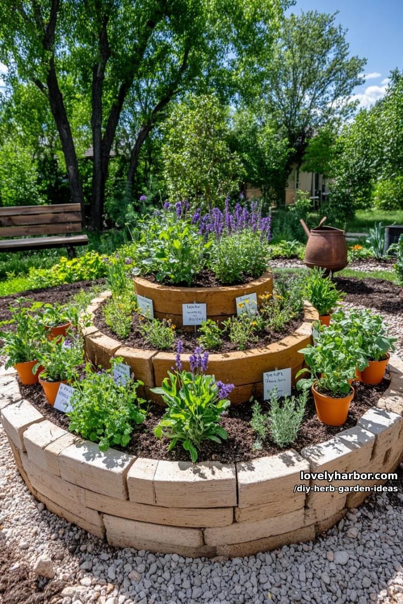 design a circular raised bed with medicinal herbs for a holistic touch. 1
