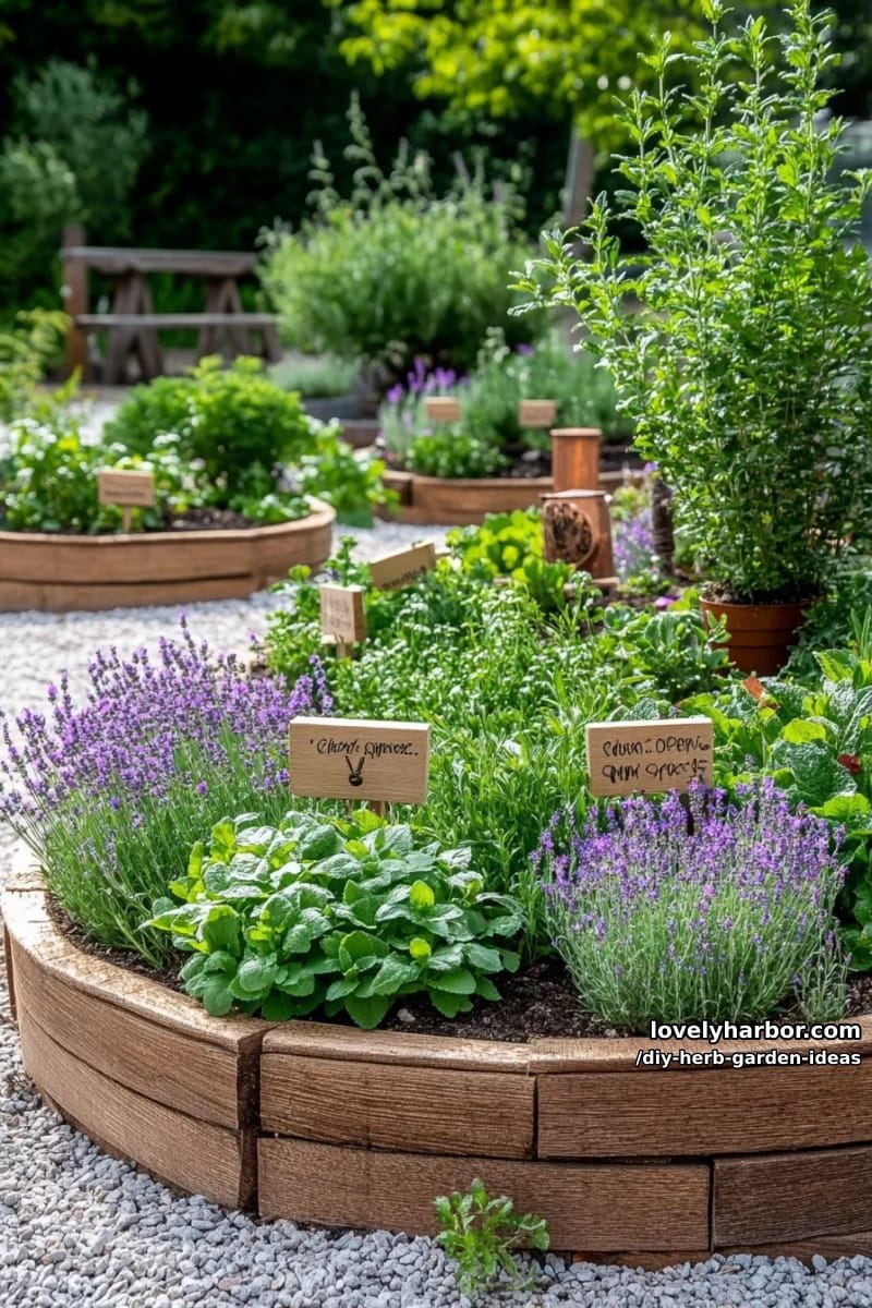 design a circular raised bed with medicinal herbs for a holistic touch. 1