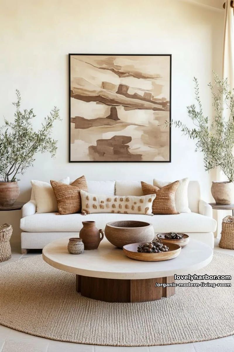 display abstract wall art in earthy taupe, sand, and stone hues 1
