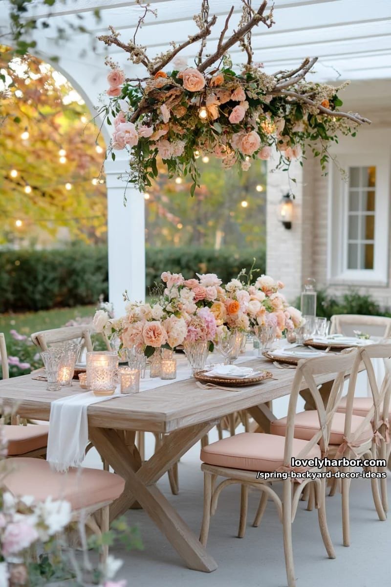 diy flower chandelier above the patio dining set for a magical touch 1