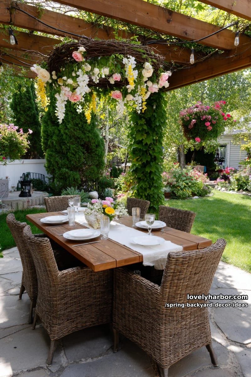diy flower chandelier above the patio dining set for a magical touch 1