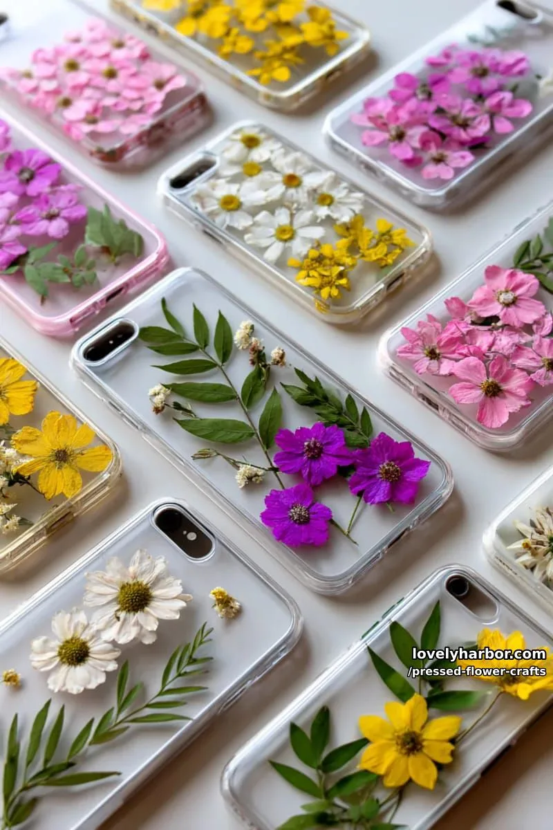 diy pressed flower phone cases with scattered floral patterns and leaf silhouettes 1