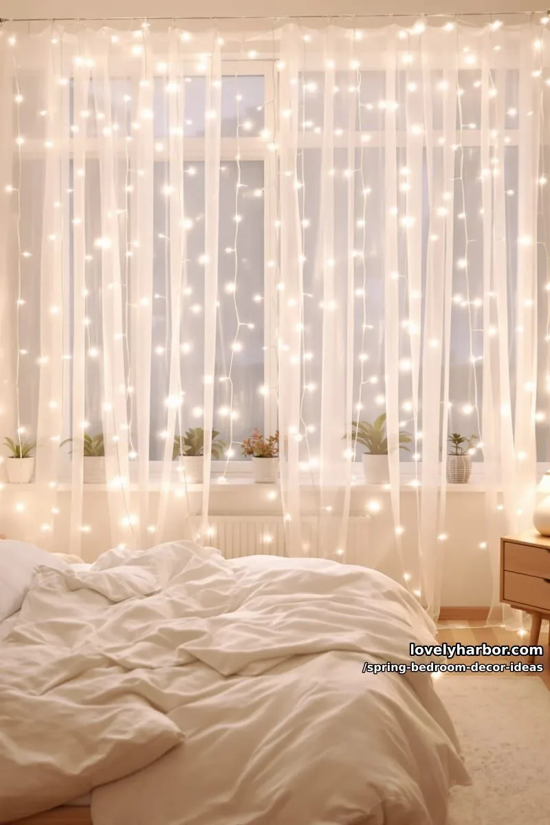 21 Unique Spring Bedroom Decor Ideas For 2026 36 drape delicate string lights behind sheer white curtains for a magical glow. 1