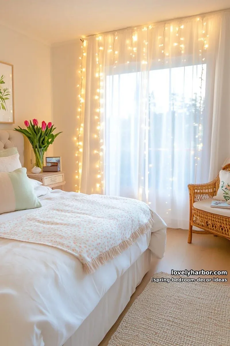 21 Unique Spring Bedroom Decor Ideas For 2026 37 drape delicate string lights behind sheer white curtains for a magical glow. 1