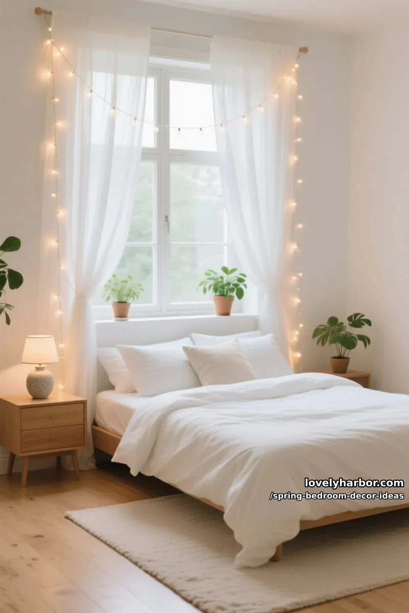 21 Unique Spring Bedroom Decor Ideas For 2026 38 drape delicate string lights behind sheer white curtains for a magical glow. 1