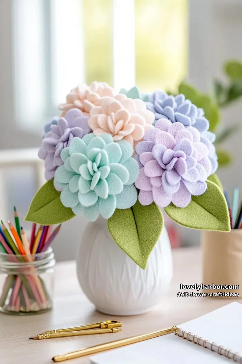 felt hydrangea cluster for a cheerful desk or shelf accent 1
