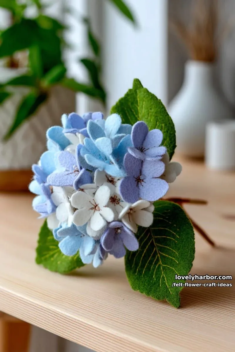 felt hydrangea cluster for a cheerful desk or shelf accent 1