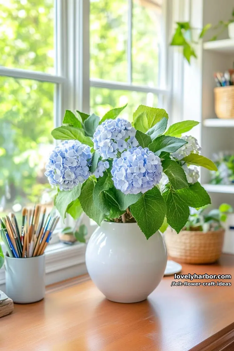 felt hydrangea cluster for a cheerful desk or shelf accent 1