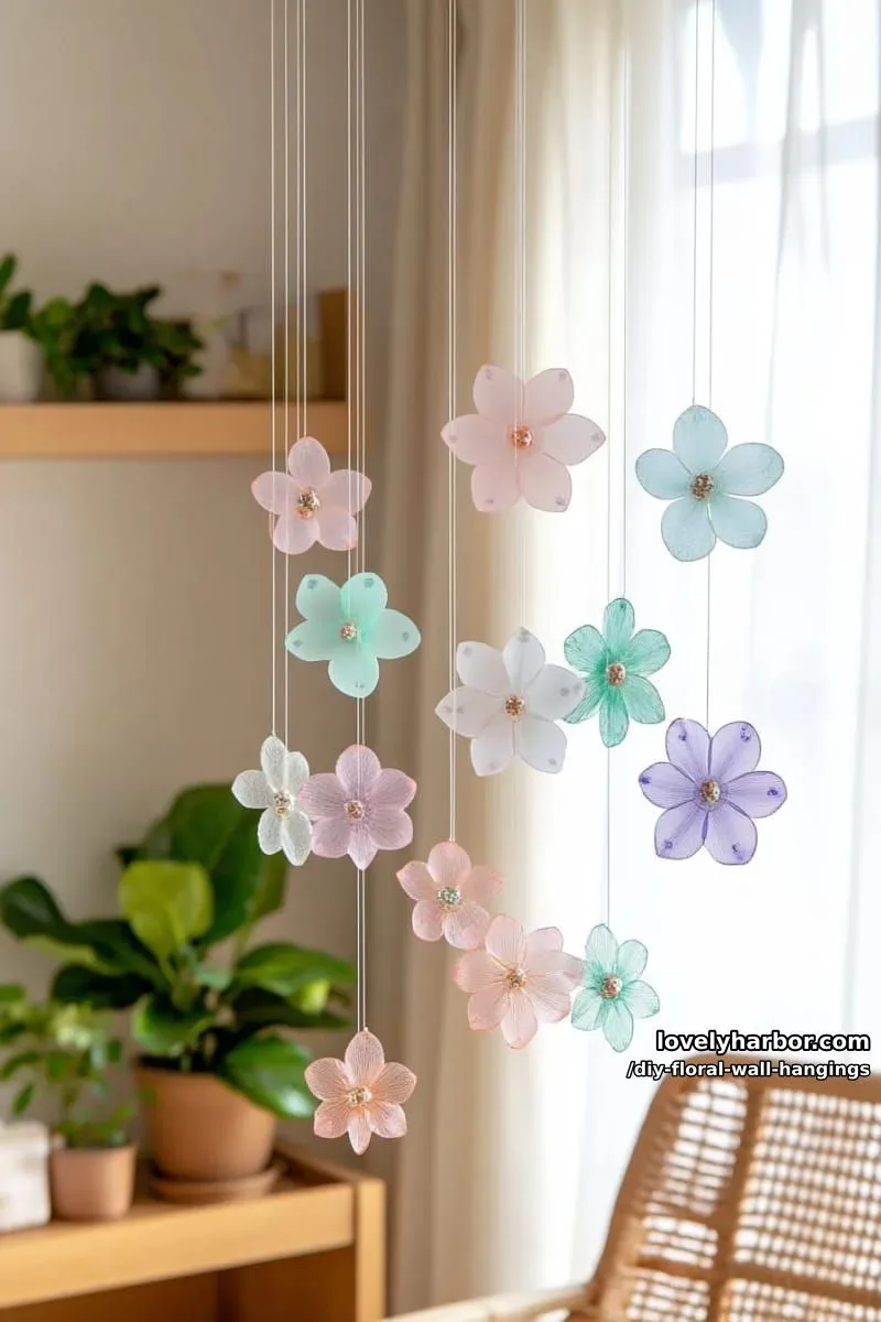 floating floral mobiles using translucent acrylic flowers and beads 1