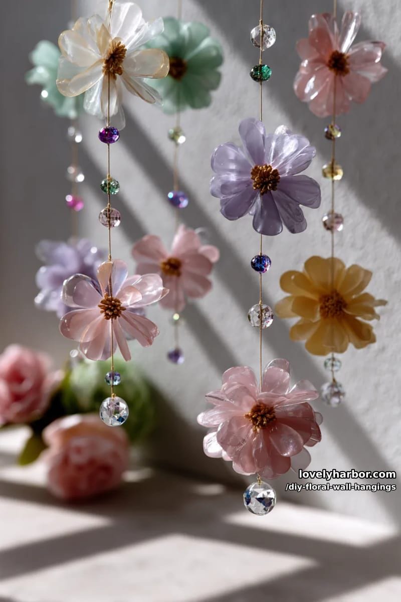 floating floral mobiles using translucent acrylic flowers and beads 1