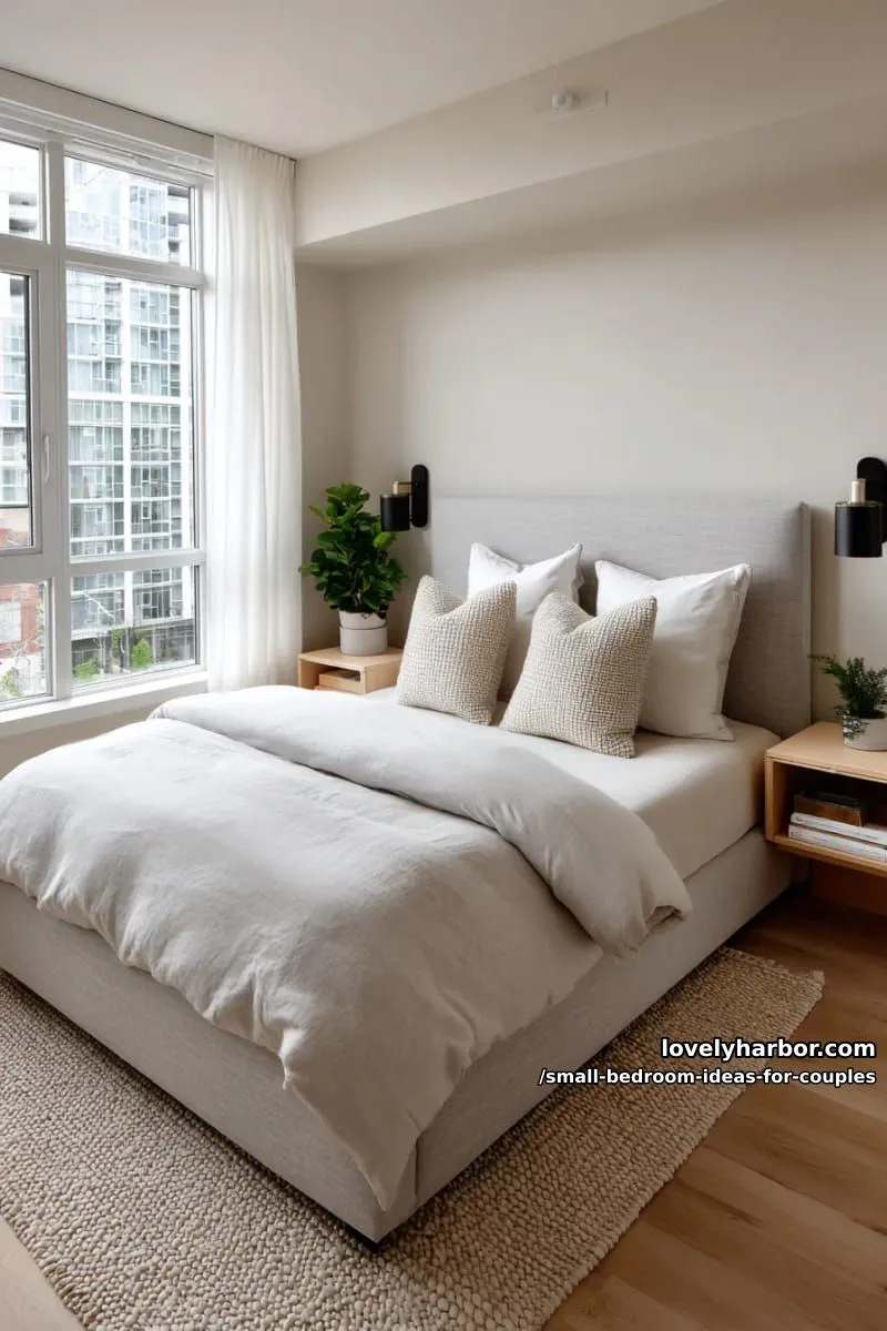 floating nightstands with matching sconces for a cozy, uncluttered couple vibe 1